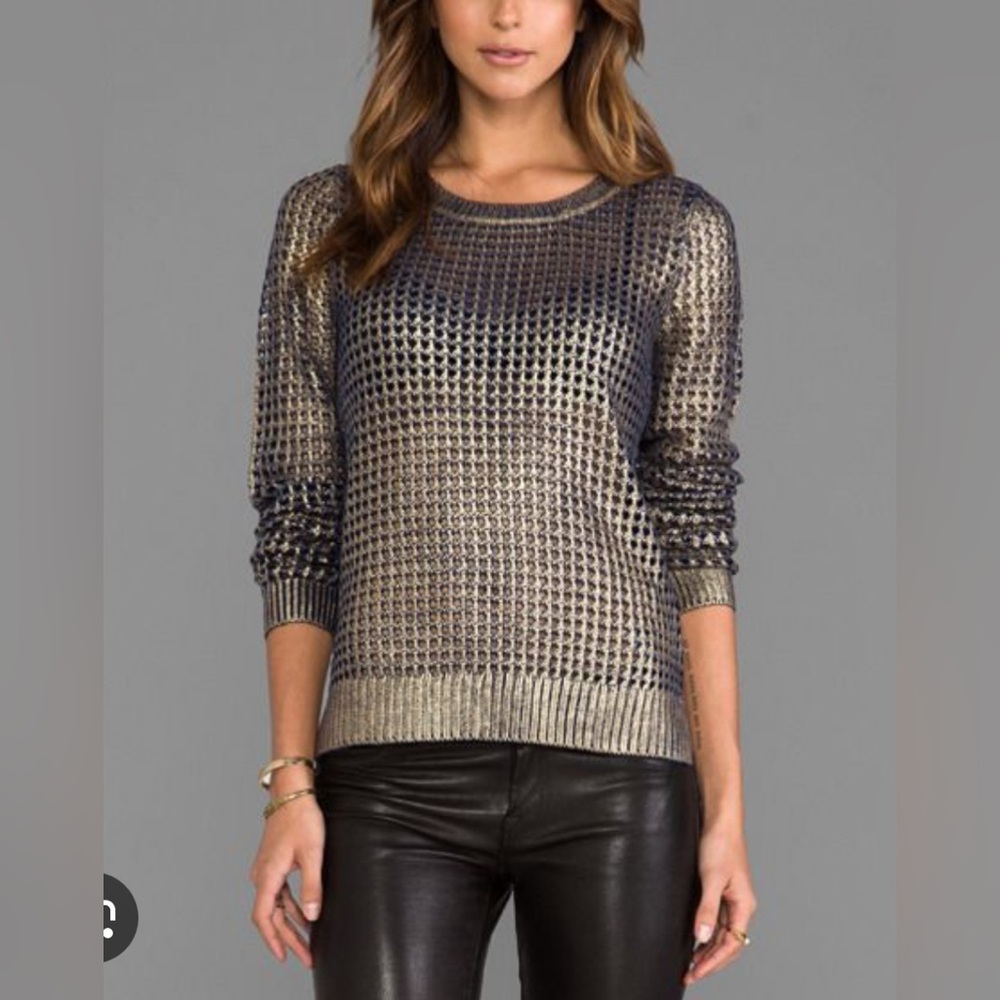 BB Dakota Bardot Metallic Sweater Navy Gold Size Smalll